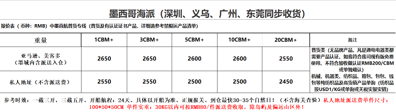 深圳到墨西哥海運專線多少錢